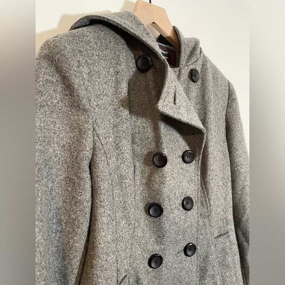 Stephanie Mathews Pea Coat Medium Gray Wool Blend Double Breasted With Hood - Picture 5 of 14